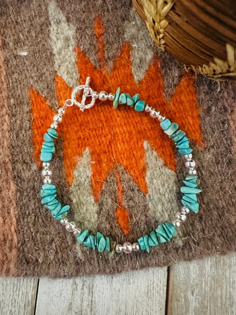Handcrafted  Sterling Silver Pearl & Turquoise Beaded Bracelet